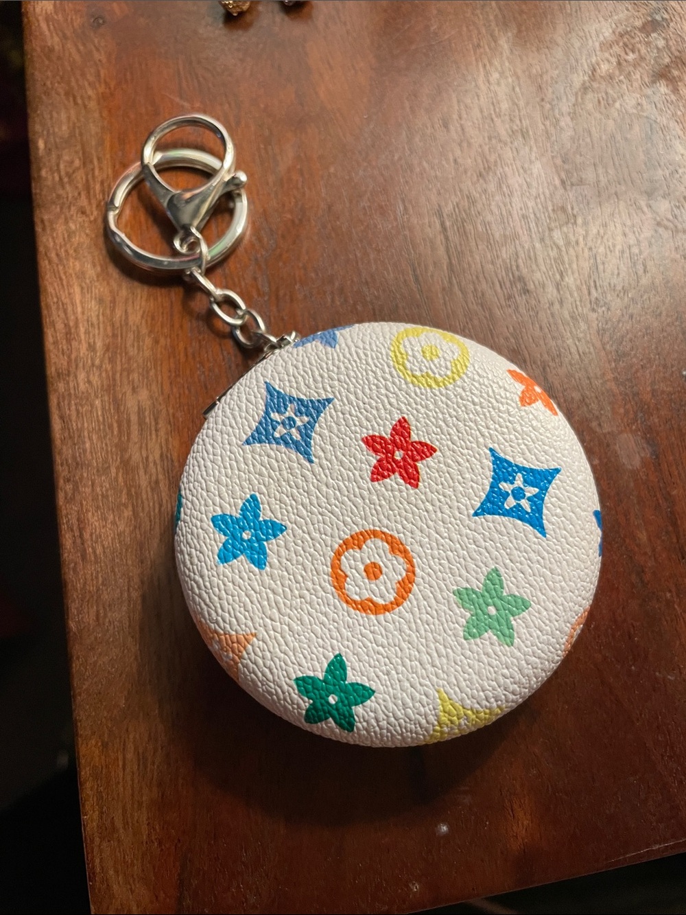 Round Multicolor Monogram Keychain Pouch on White
